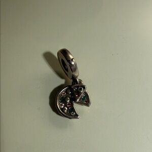 Pandora Silver Pizza Slice Dangle Charm with Green & Pink Accents